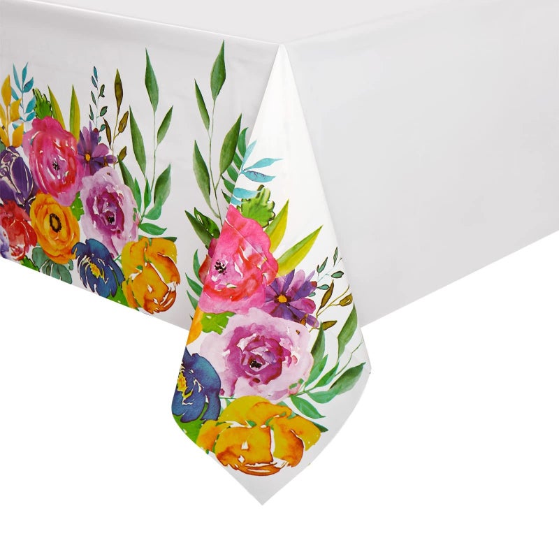 Sparkle and Bash 3 Pack Plastic Floral Tablecloth for Wedding, Birthday Party Decorations, 54x108 inch Disposable Rectangle Floral Table Cover, Tea Party Supplies, Baby Shower - Image 4